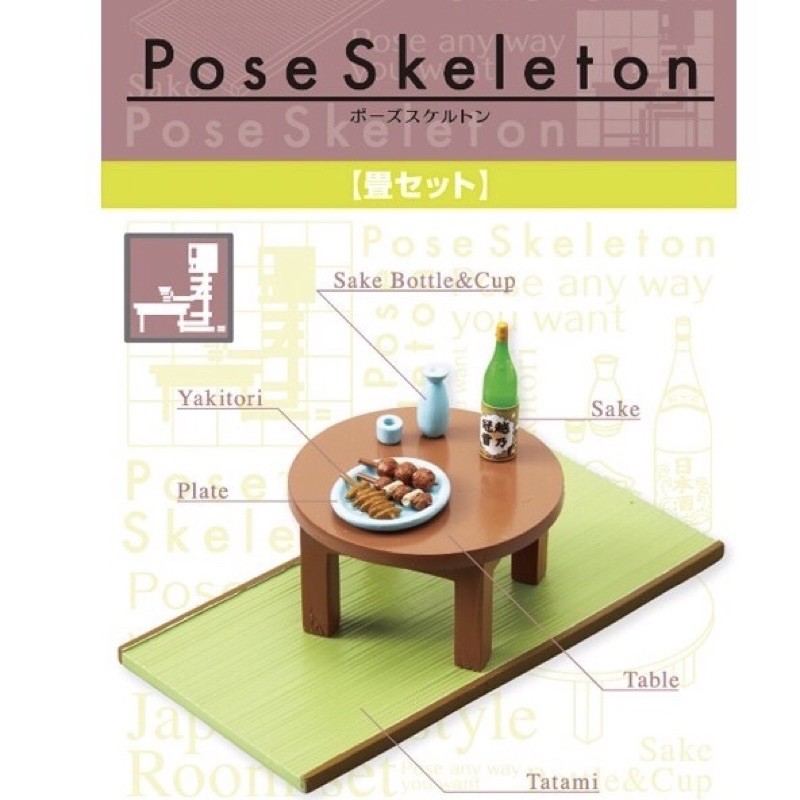 日本 正版 RE-MENT pose skeleton 骷髏人 骨頭人 塌塌米組 和室 場景
