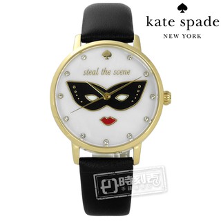 kate spade / ksw1181 / 經典紅脣女王真皮手錶 白x金框x黑 34mm