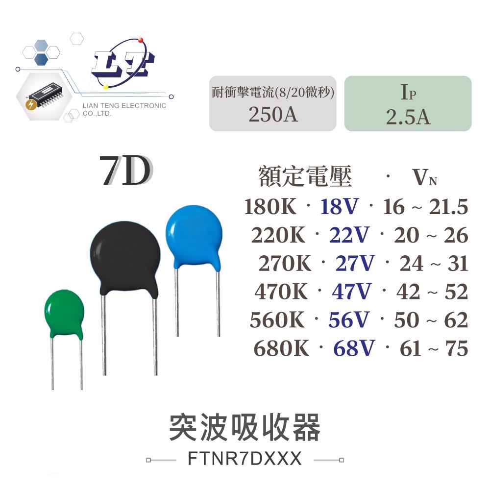 『聯騰．堃喬』突波吸收器 7D180K 220K 270K 470K 560K 680K 壓敏電阻 變阻器 MOV