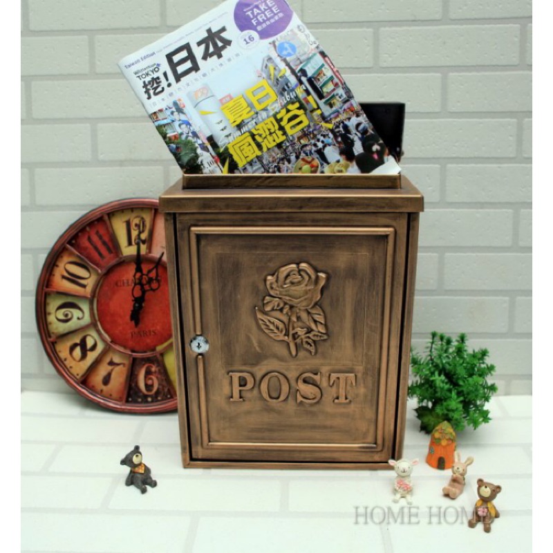 [HOME] 古銅金玫瑰鑄鋁信箱  免運 加強塗裝版 耐候性佳 可放4A雜誌類郵件 郵筒