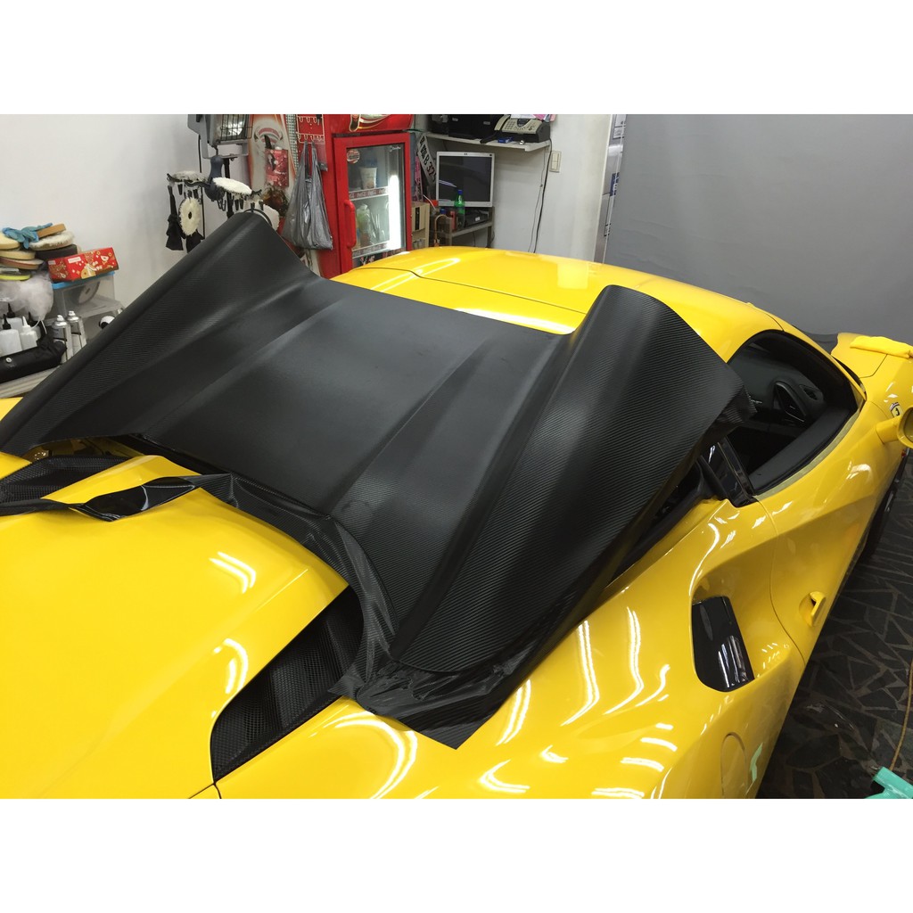 法拉利Ferrari F488 Spider 懸浮式車頂 A柱貼膜 硬頂敞篷貼膜 車頂貼膜 卡夢貼膜 側裙貼膜 下巴貼膜