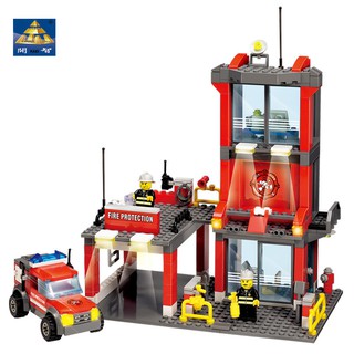 KAZI開智積木8051消防總局8054噴水車兼容樂高智力積木玩具8056救援直升機
