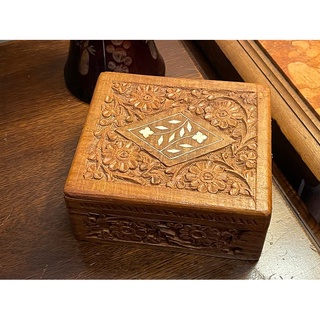 #19世紀 德國手工雕刻橡木鑲嵌珍珠貝收納盒/雪茄盒 #922046