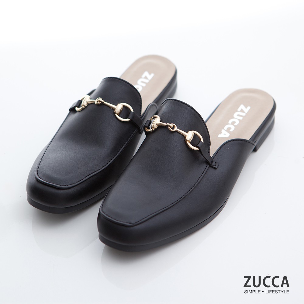 【ZUCCA】雙金屬穿環平底拖鞋-z7006bk-黑