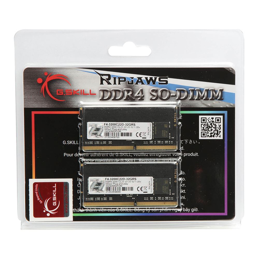 芝奇G.Skill RipJaws 32GB(2x16) SO-DIMM DDR4-3200 筆記型記憶體(平行進口)