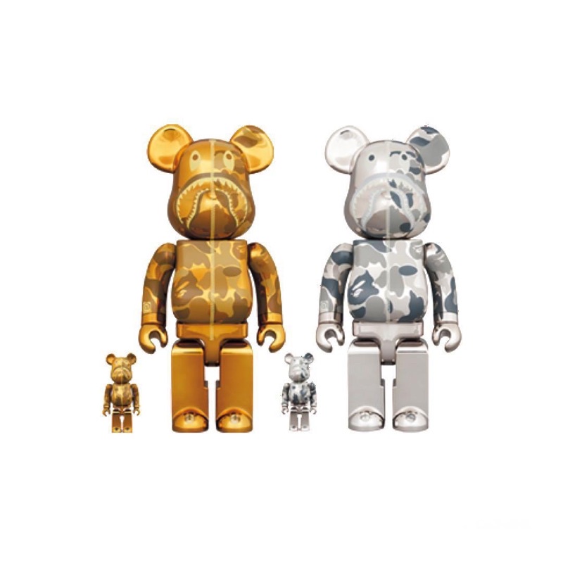 Be@rbrick Bape Camo Shark 400%+100% 金銀 全新未拆