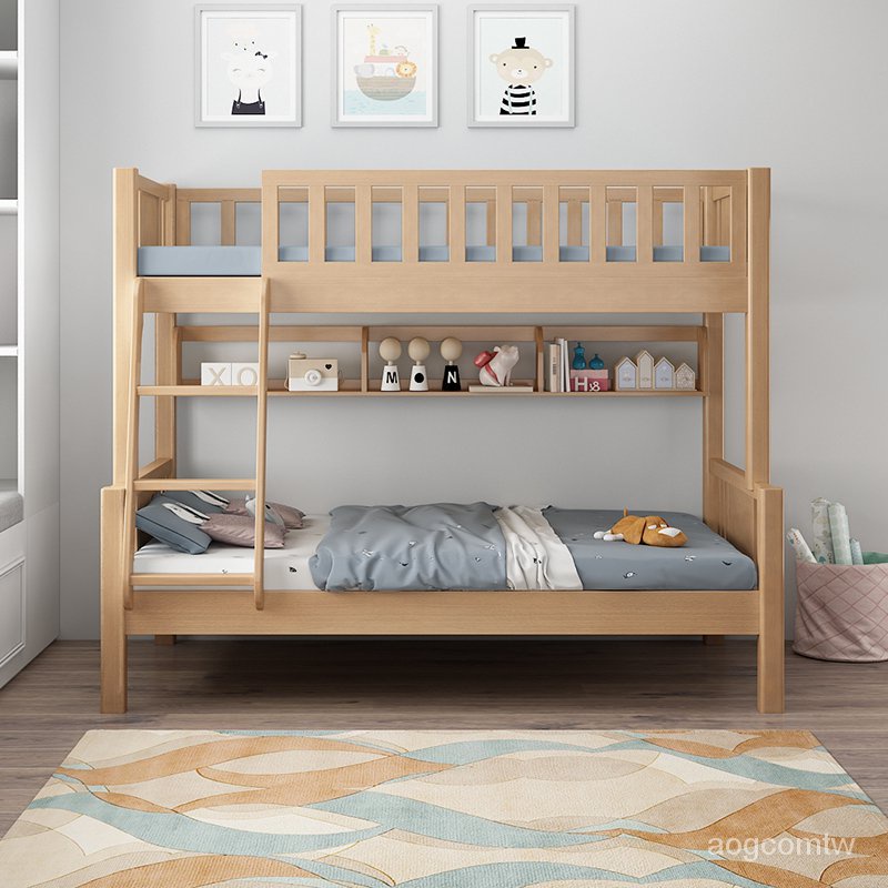 定製櫸木兒童床上下交錯床小戶型高低床雙層床全實木上下床子母床 kT9d