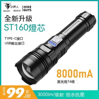 【現貨熱賣】小野人強光手電筒超亮可充電式戶外遠射激光傢耐用狩獵疝氣燈遠射