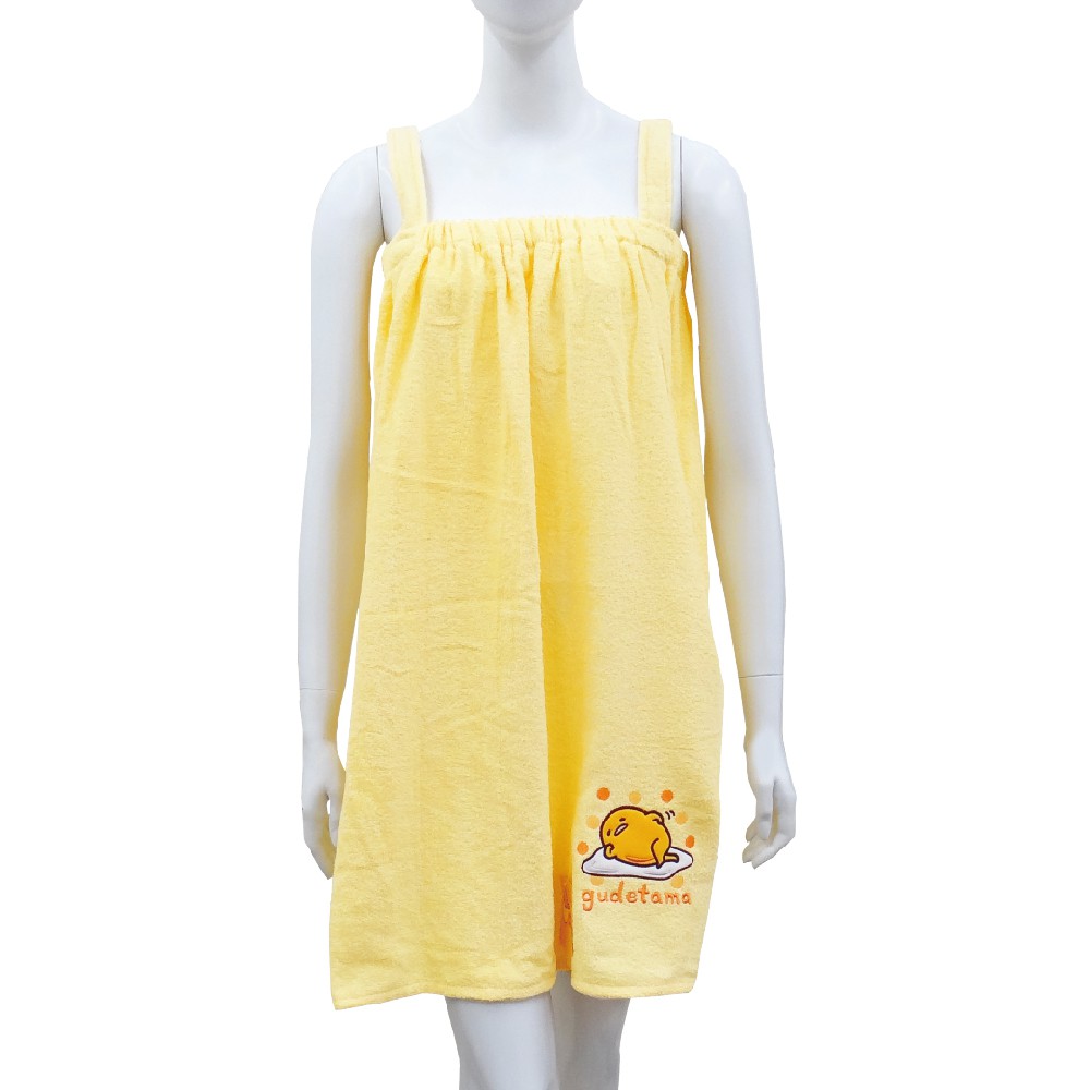 【Sanrio三麗鷗】蛋黃哥繡花吊帶浴裙-成人 （浴裙親子款） 台灣製 100%棉 吸水性佳
