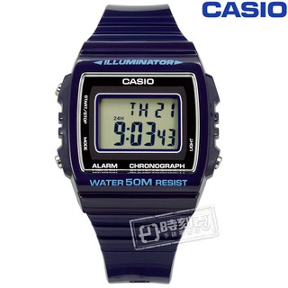 CASIO / W-215H-2A / 卡西歐 計時碼錶 LED照明 鬧鈴 電子數位 橡膠手錶 深藍紫色 38mm