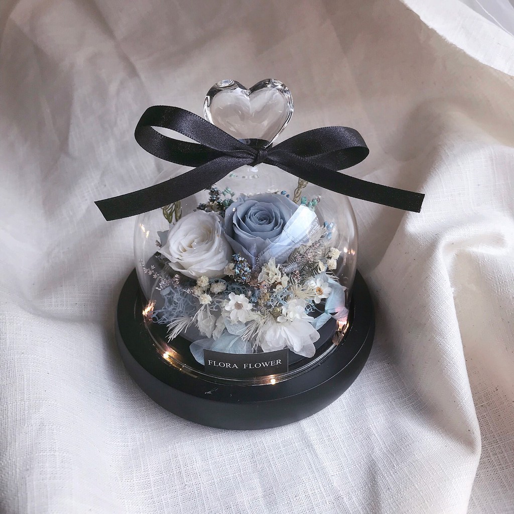 Floraflower永生花愛心夜燈-白藍〖精美禮物〗玫瑰花 永生花夜燈 生日 情人節 紀念日 畢業 父親節 實用禮物