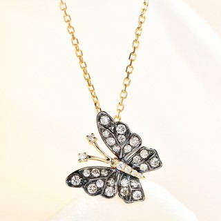 【巧品珠寶】18K 黃金+黑金 蝴蝶造型設計款 鑽石項鍊