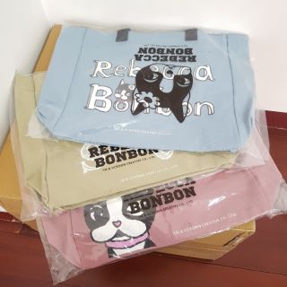 Rebecca bonbon日本狗頭包-帆布方形購物袋（剩粉跟藍）