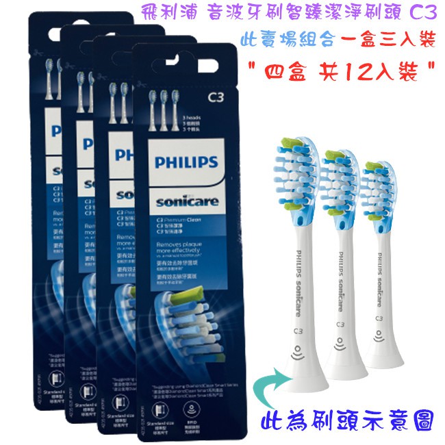 【PHILIPS 飛利浦】HX9043/67 C3 音波牙刷智臻潔淨刷頭｜適用HX6XXX及HX9XXXX｜四盒共12個