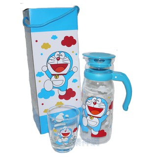 【臺灣製】啦哆啦A夢 小叮噹 精品【哆啦A夢耐熱玻璃水壺杯組 1250ml (玻璃水瓶 水杯)】Doraemon