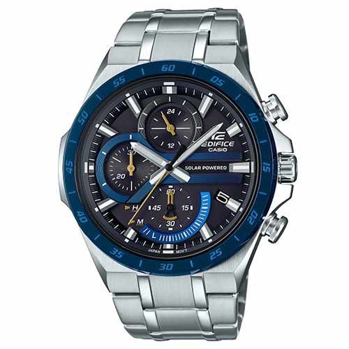 【CASIO】EDIFICE 競速賽車三眼計時太陽能不鏽鋼錶-黑X藍(EQS-920DB-2A)正版宏崑公司貨