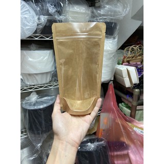 牛皮站立袋（半邊透明）50入一包 KPET保鮮立袋 無印牛皮 夾鏈立袋 空白 無印圖 包裝袋 夾鏈站立袋