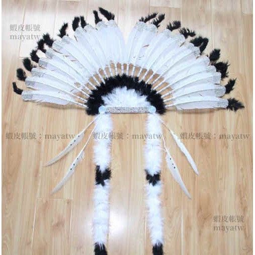 (PROP-A_074)COS化妝舞會羽毛頭飾 野人頭飾 銀粉印第安酋長羽毛頭飾