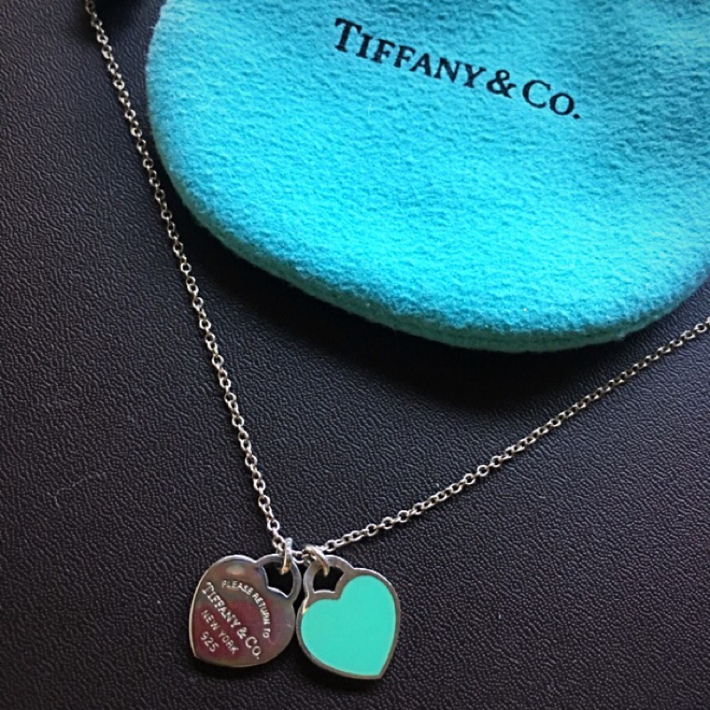 Tiffany &amp; Co. - 經典雙愛心項鍊（藍綠色）