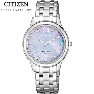 CITIZEN星辰錶 LADY'S系列 光動能晶鑽鈦金時尚手錶 EM0720-85Y-珍珠貝X銀/30mm