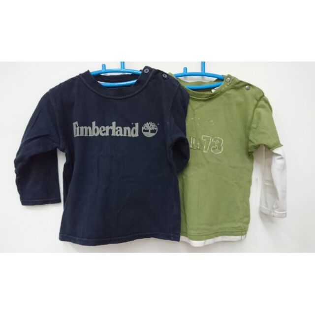 童衣-Timberland 童裝 綠色假2件式 薄長袖上衣 尺碼2號