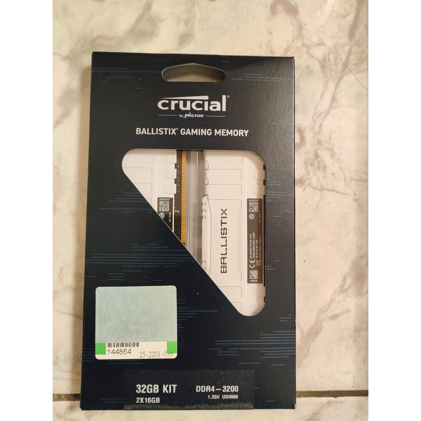 【全新未拆】美光 Micron Crucial Ballistix 32G(16G*2) DDR4-3200 白 記憶體