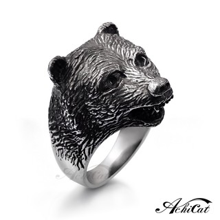 AchiCat．男戒指．兇猛黑熊．龐克．客製化刻字．A641