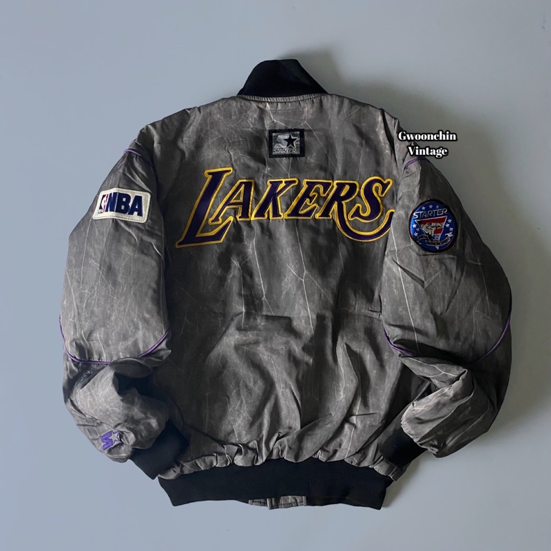 「滾青店」美國製🇺🇸 STARTER x LAKERS Vintage水洗仿舊 麂皮質感 復刻老式棒球外套