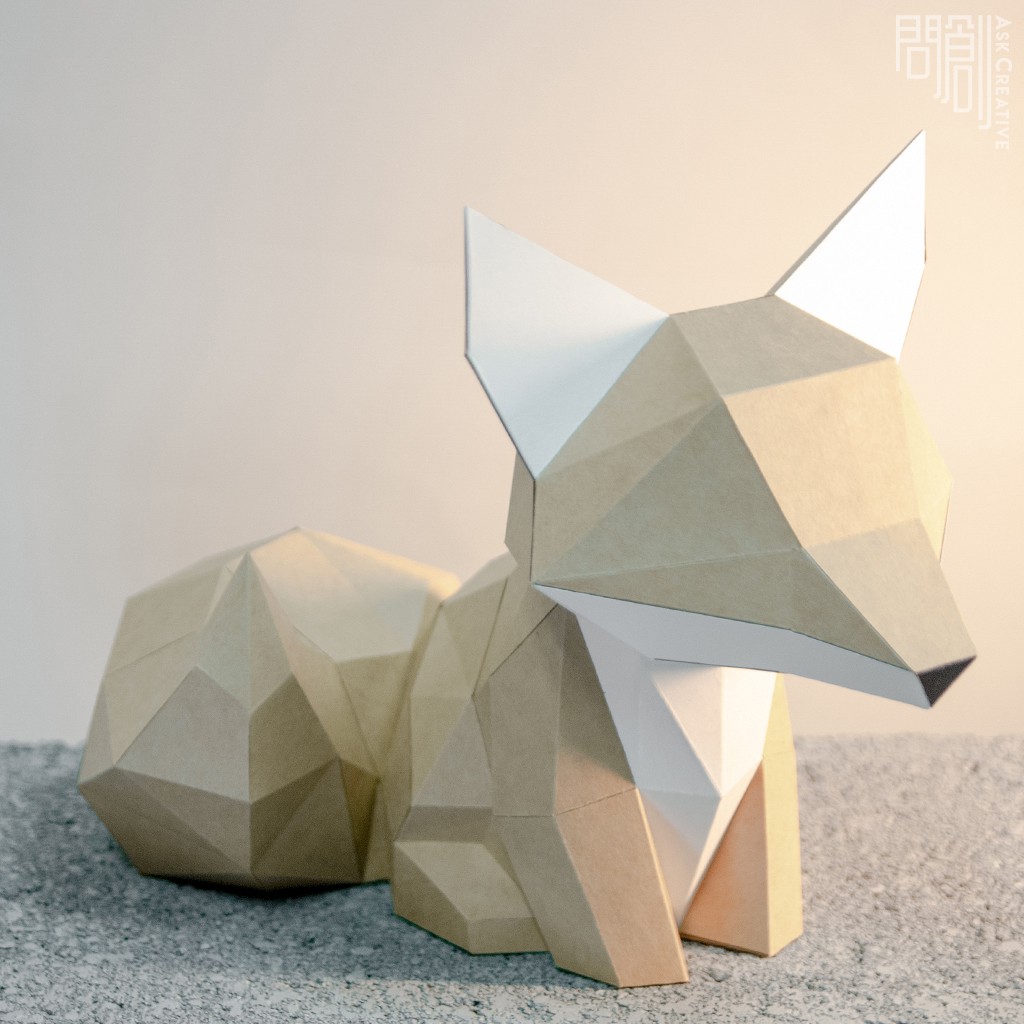 問創設計 DIY手作3D紙模型 禮物 擺飾 小動物系列 - 萌尾巴小狐狸 (4色可選)