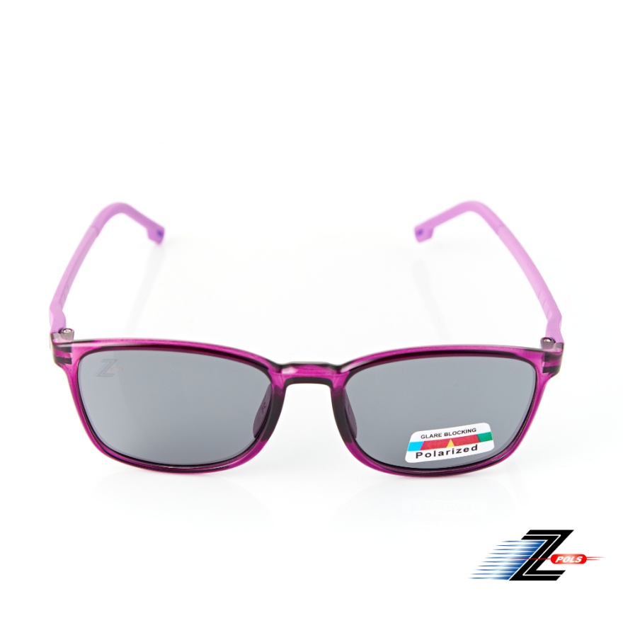 【Z-POLS】兒童專用舒適TR90輕量彈性材質 頂級Polarized寶麗來偏光黑抗UV400太陽眼鏡 質感水晶紫色系