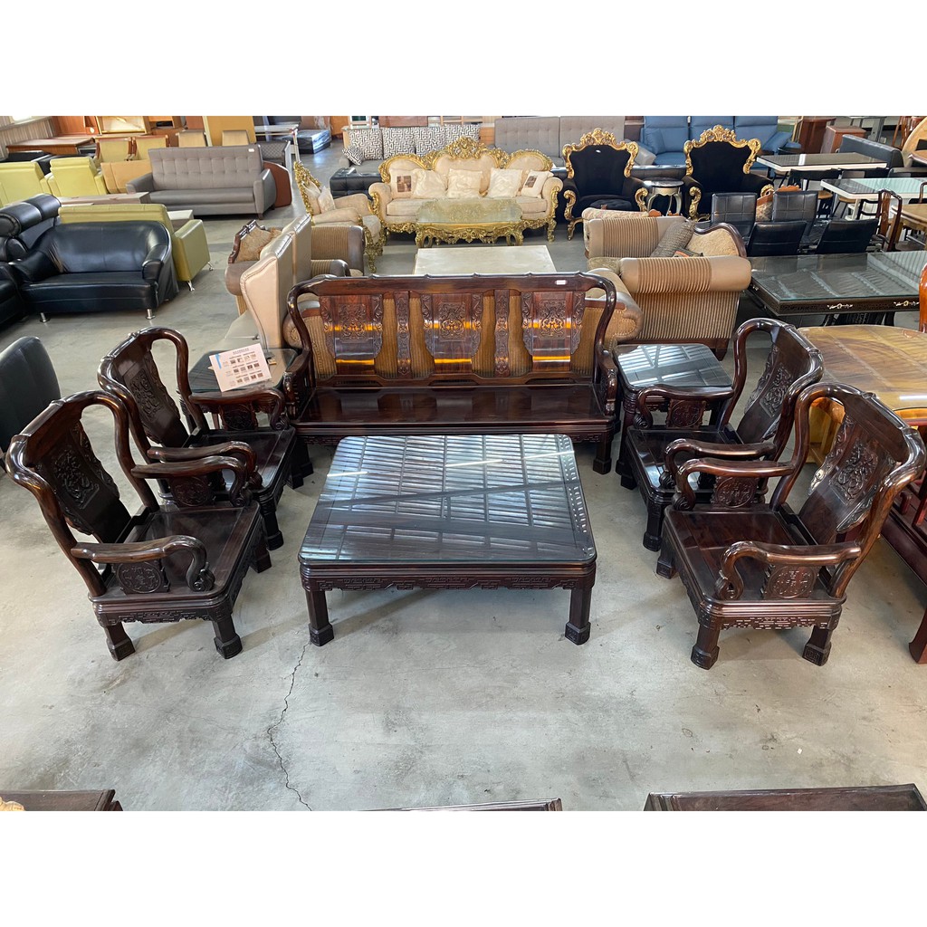 大慶二手家具 出清 台灣黑檀木戰國椅沙發組 十件組 多件組桌椅 木椅 木沙發組 客廳沙發 蝦皮購物