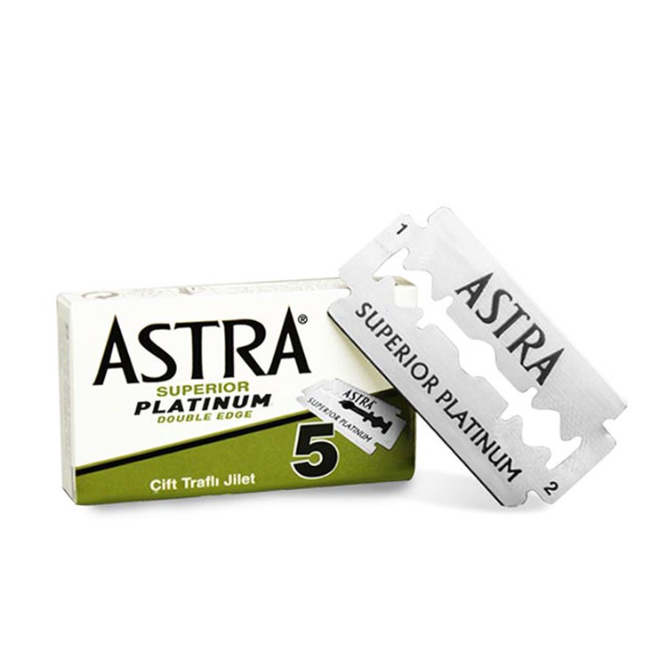 Astra 白金不鏽鋼 雙面刮鬍刀片（5片/通用復古傳統安全手動刮鬍刀 不銹鋼老式雙刃刀架刀片 剃鬚刀剃刀刮刀剃鬍刀