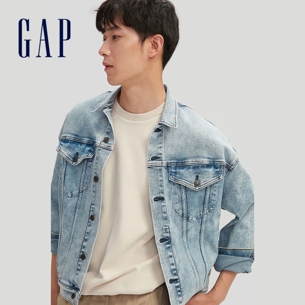 Gap 男裝 工裝長袖牛仔外套-中度靛藍(678728)