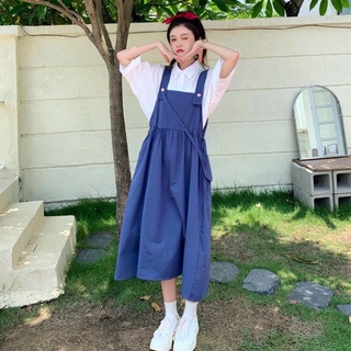 送包包學院風夏款背帶連衣裙女學生韓版寬鬆顯瘦百搭中長款吊帶裙