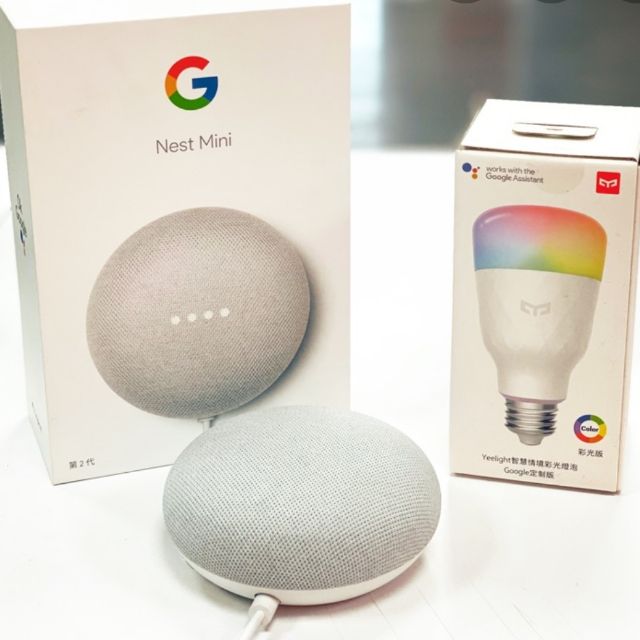 Google Nest Mini 智慧音箱 灰白+Yeelight智慧燈泡（客訂）