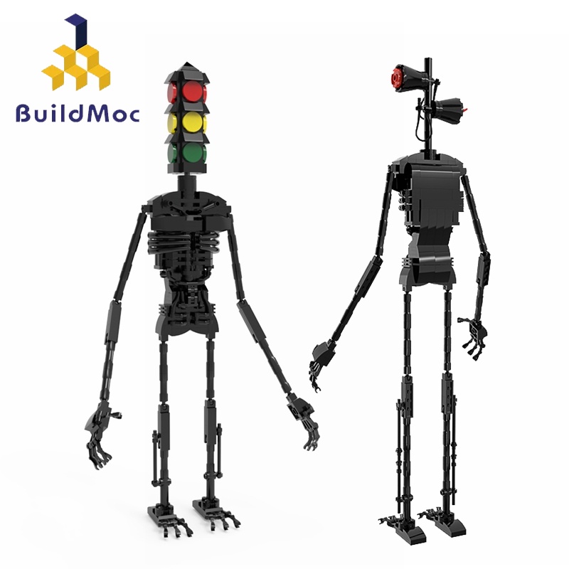 BuildMOC恐怖傳說警笛頭積木模型拼裝積木玩具MOC套裝積木紅綠燈警笛頭積木