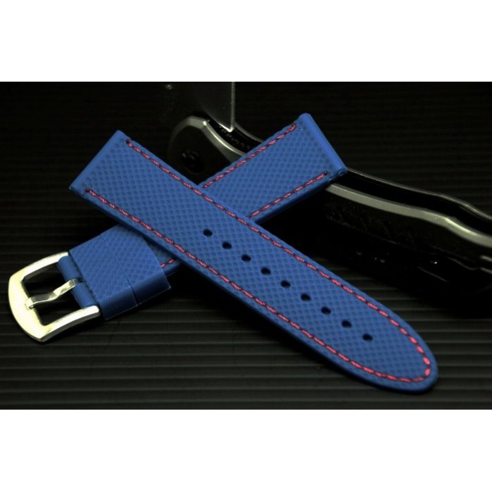 22mm silicone 網紋賽車疾速風格深藍色矽膠錶帶,不鏽鋼製錶扣,紅色縫線,雙錶圈,diesel oris