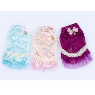 【Yumico寵物用品】春夏款華麗玫瑰蕾絲連身裙 寵物衣服