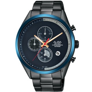 【聊聊私訊甜甜價】【ALBA】時尚三眼海藍腕錶-黑X藍 43mm(VD57-X135SD/AM3597X1)