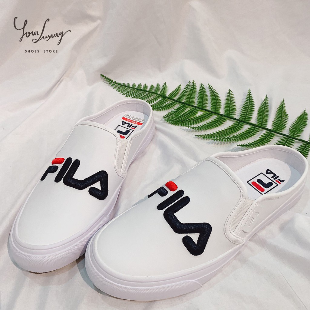 【Luxury】FILA Classic Kicks Mule 半截式懶人半拖鞋 帆布 刺繡款 五色 黑白黃綠粉