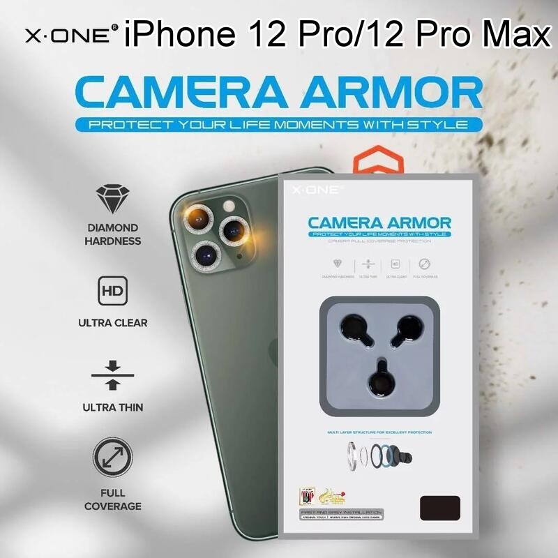 【X.ONE】藍寶石玻璃鏡頭貼 iPhone 12 Pro / 12 Pro Max 三鏡頭 銀鑽