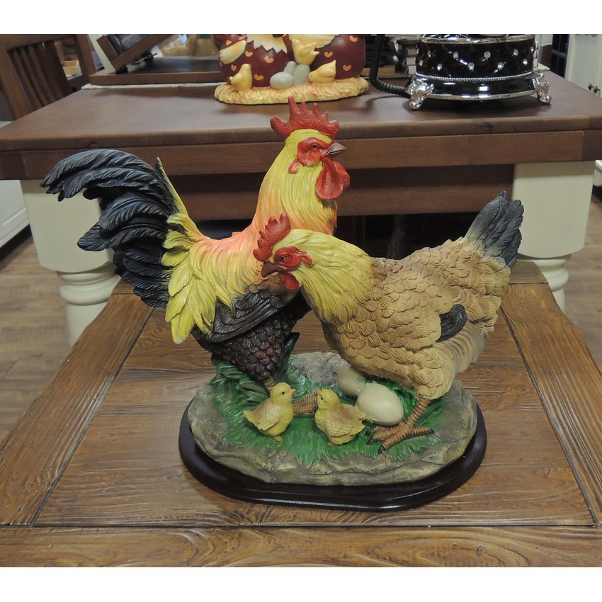 仿木雕彩繪公雞母雞擺飾一組含小雞、雞蛋 造型雞 全家雞 喬遷搬家新居禮品(起雞音同台語起家) 結婚禮物帶路雞一組
