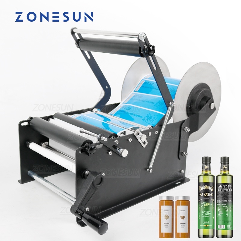 Zonesun ZS-50W 新套筒手動礦泉水塑料圓瓶貼標機圓瓶不干膠標籤包裝機貼標機