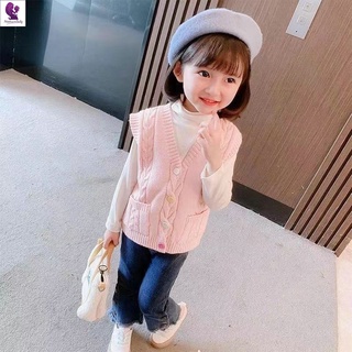 韓版馬甲 女童背心 秋裝 2021秋季新款兒童女童彩色扣子毛衣外套馬甲童裝