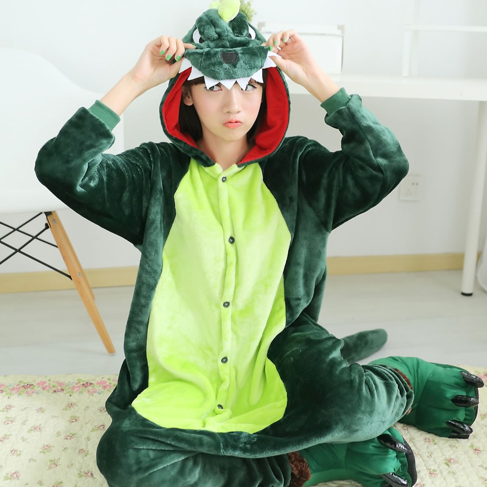卡通恐龍動物睡衣 法蘭絨睡衣 情侶款連身衣 Cosplay表演服 綠恐龍睡衣 恐龍裝睡衣 親子款居家服
