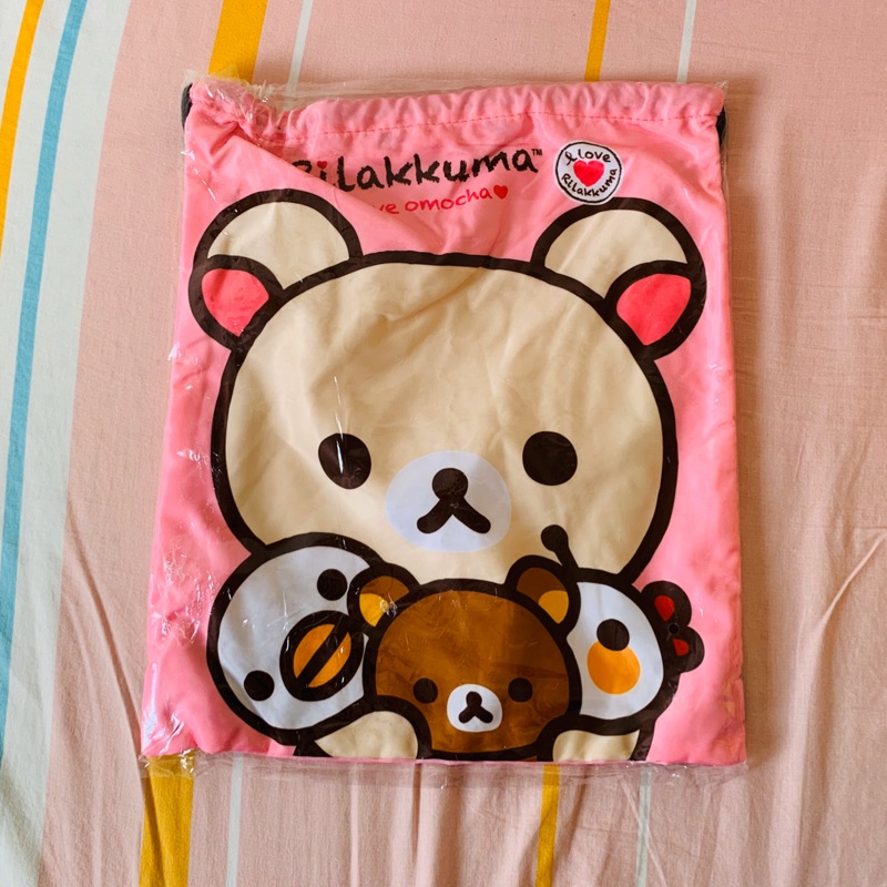 [全新]日本San-X Rilakkuma 拉拉熊 束口背包 束口袋 束口背袋 購物袋 粉色小白熊款