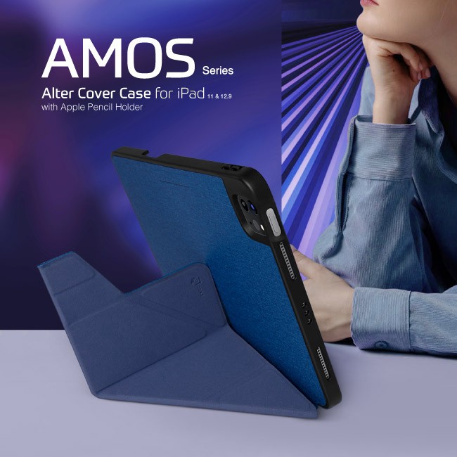 (磁扣版-有筆槽) JTL  JTLEGEND iPad Pro 2021 Amos 11吋 相機快取多角度折疊布紋皮套