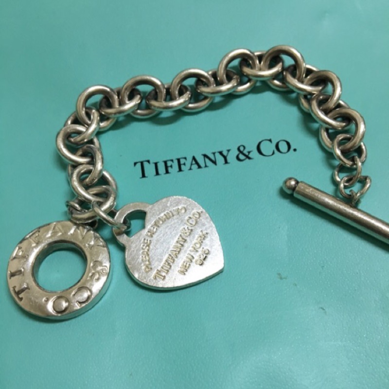 Tiffany&amp;Co. Return to Tiffany 經典刻字愛心純銀T字扣手鍊