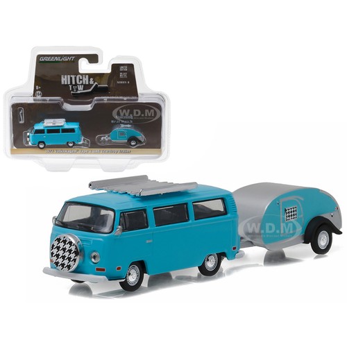 【M.A.S.H】現貨特價 Greenlight 1/64 VW T2 Bus Blue and Trailer