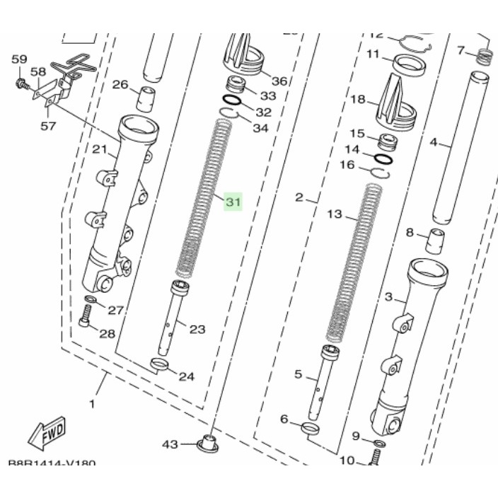 《MOTO車》山葉 原廠 六代勁戰 前叉彈簧 BFV-F3141-00 (一車份,一組二入)